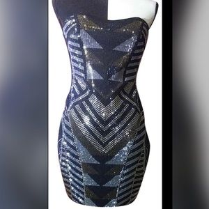 Ruby Rox Navy, Gold and Silver Sequin dress